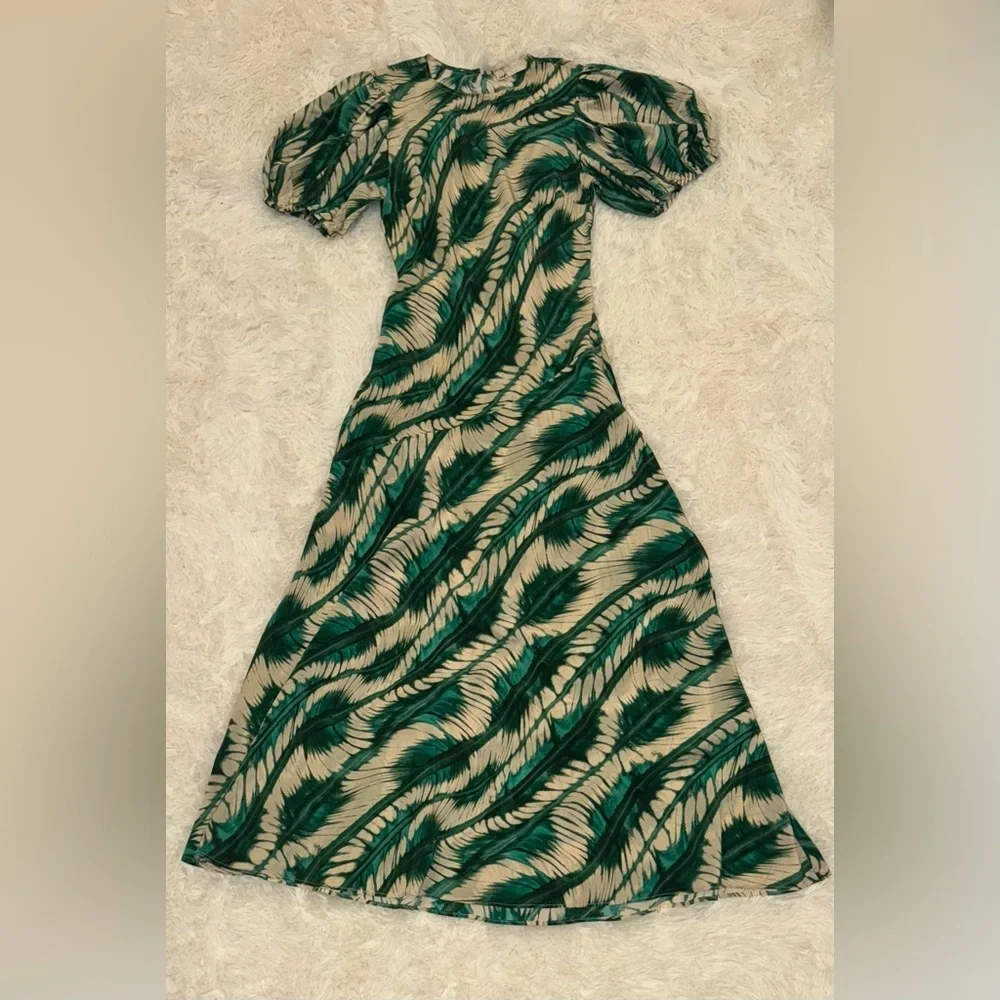 NEW Ulla Johnson Ines Puff Sleeve Silk Maxi green Dress sz 2 - Picture 3 of 9